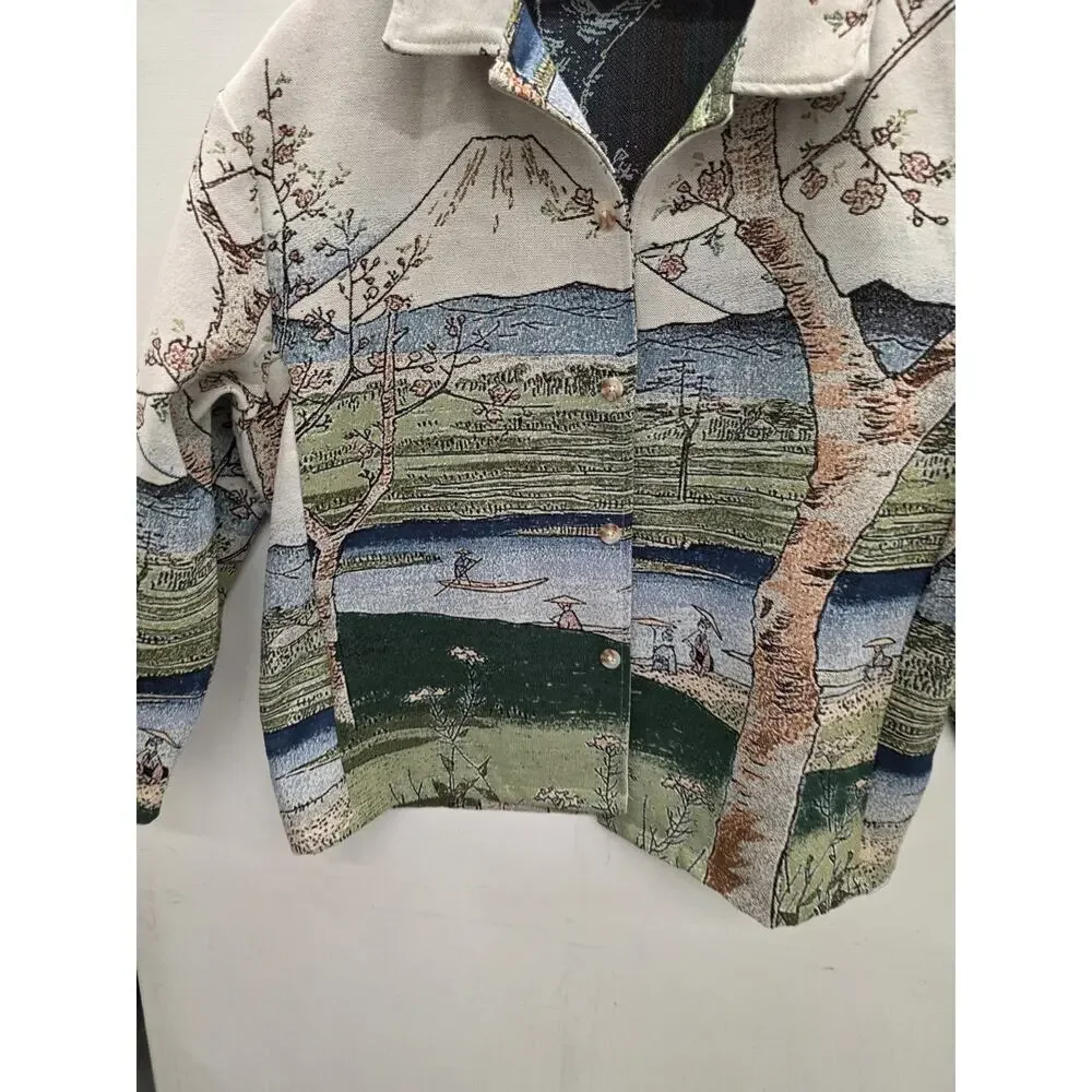 Rebel Vengeance Tapestry Jacket M Japanese Landscape Mt. Fuji Asian Scene New